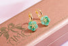 Jadeite Jade Carved Apricot Blossom Earrings 14K Yellow Gold | AME Jewellery
