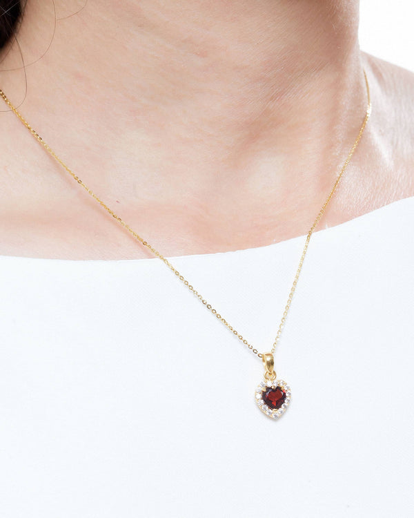 Mặt dây Vàng 14K Đá quý tự nhiên Heart-cut Red Garnet Halo Pendant in 14K Yellow Gold | AME Jewellery