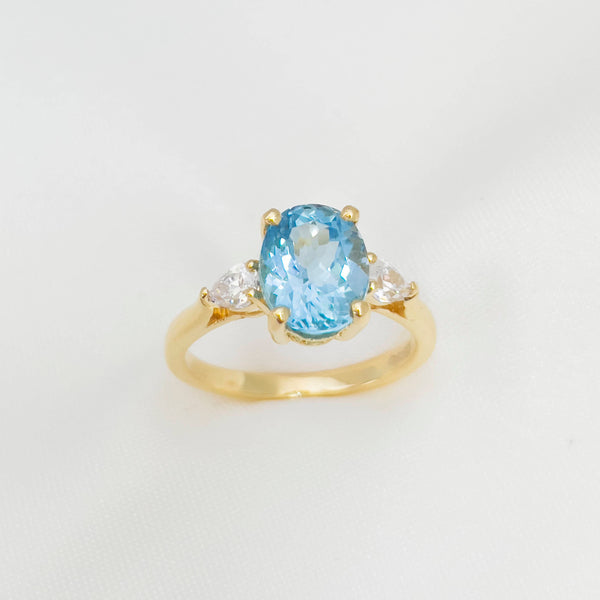 Nhẫn nữ Vàng Đá quý tự nhiên Oval Blue Topaz Ring in 14K Yellow Gold by AME Jewellery