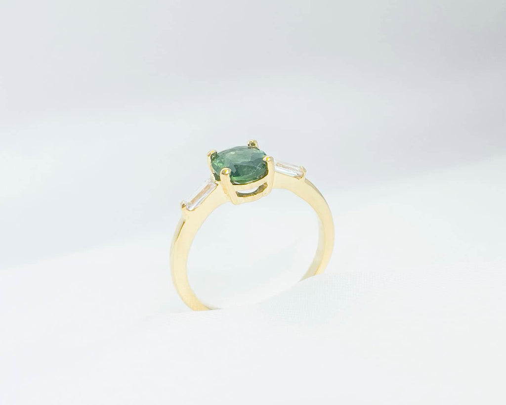 Nhẫn nữ Vàng Đá quý tự nhiên Oval Green Tourmaline Ring in 14K Yellow Gold | AME Jewellery