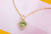 Natural Peridot Halo Heart Pendant in 14K Yellow Gold | AMEJewellery