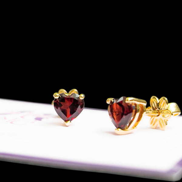 Bông tai Vàng 14K Đá quý tự nhiên Heart-cut Red Garnet Earrings in 14K Yellow Gold | AME Jewellery
