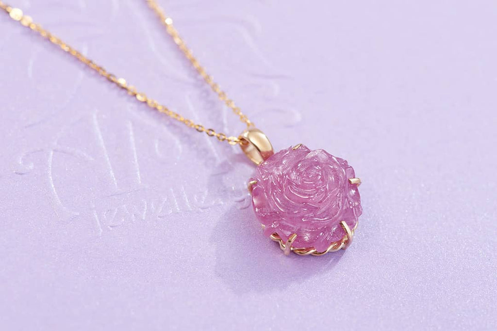 Mặt dây vàng hoa hồng Ruby Carved Rose Flower Pendant - AME Jewellery