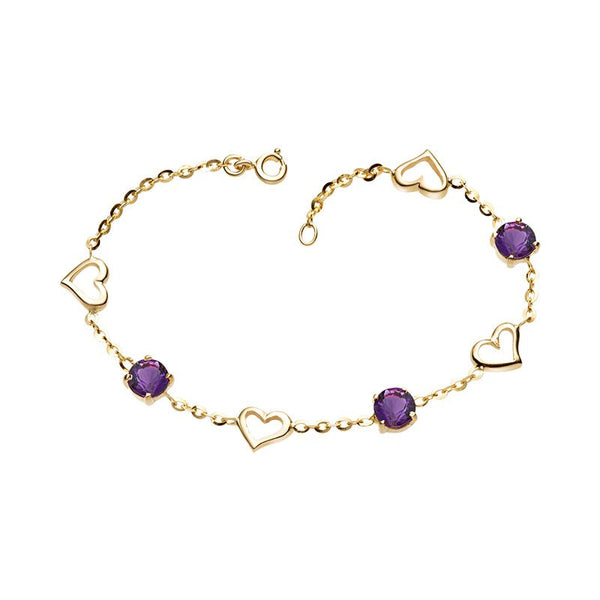 Lắc tay Vàng 18K trái tim Đá quý Amethyst gold bracelet - AME Jewellery
