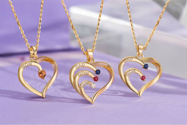 Diamond Ruby Sapphire Family Heart Pendant in 14K Gold | AME Jewellery
