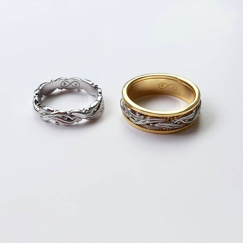 Floral Wedding Rings for Couple in 14K White Gold & Yellow Gold | AME Jewellery