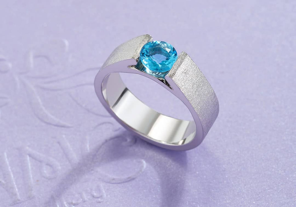 Nhẫn Nam Đá quý thiên nhiên Blue Topaz men's ring - AME Jewellery