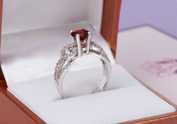 Nhẫn nữ Đá quý thiên nhiên Garnet Ring in Sterling Silver by AME Jewellery