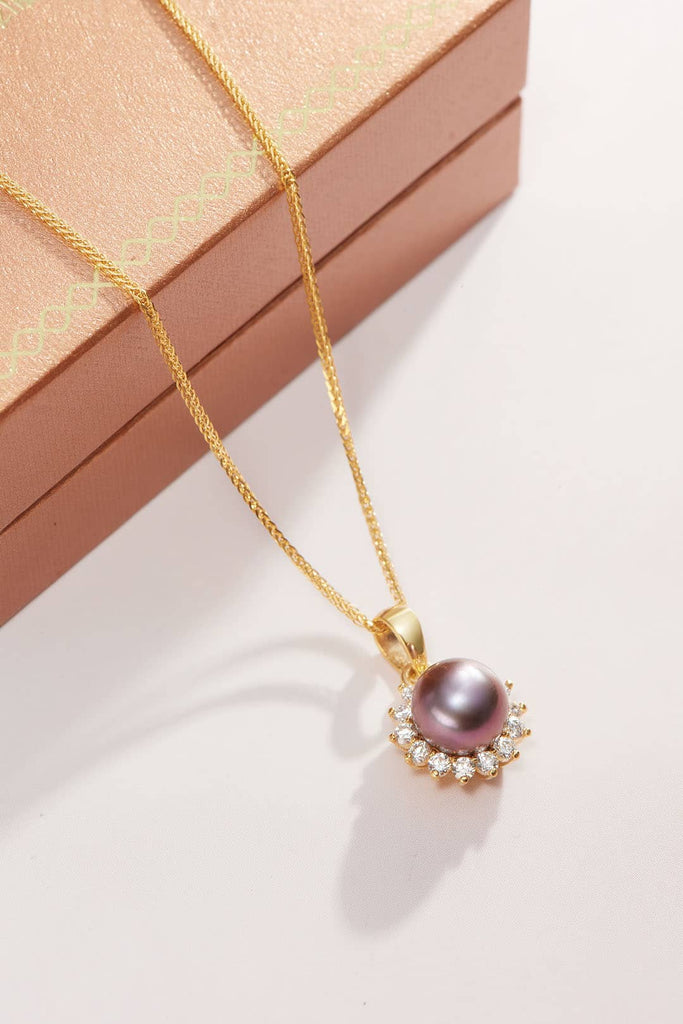 Mặt dây Vàng Ngọc trai Peacock Freshwater Pearl Sunflower Pendant 14K Yellow Gold | AME Jewellery