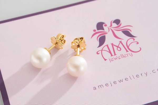 Bông tai Vàng 14K Ngọc trai trắng Freshwater Pearl Gold Earrings | AME Jewellery