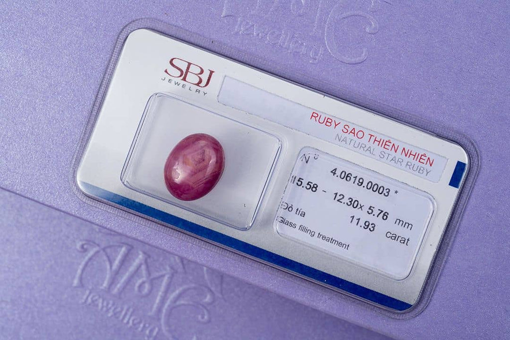 12-carat Natural cabochon-oval Star Ruby with the hexagonal pattern from AME Jewellery