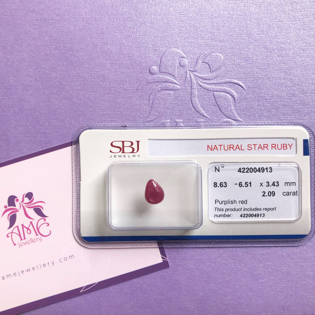 natural pear cabochon star ruby - AME Jewellery