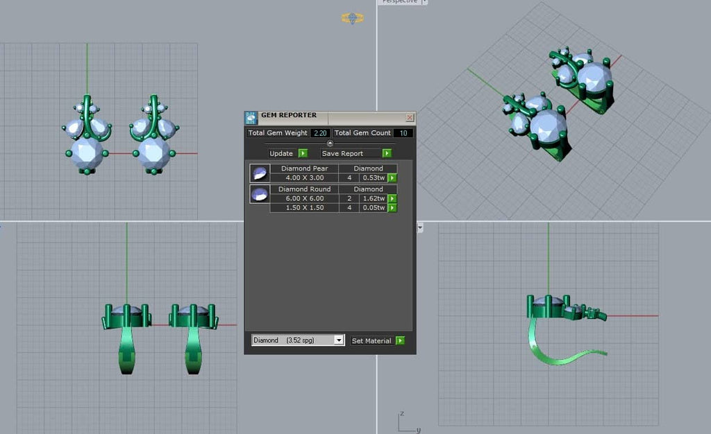 3D design model of 6mm gemstone leaf earrings by AME Jewellery