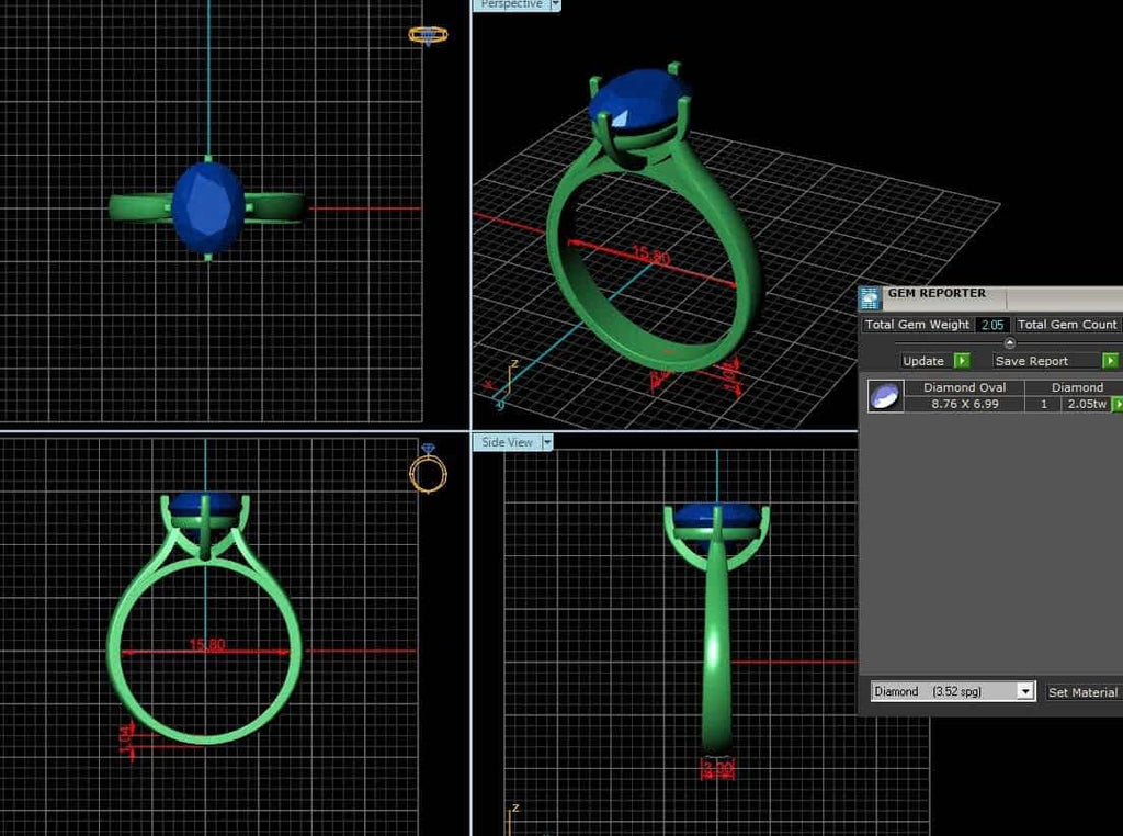 3D model of oval gemstone ring design by AME Jewellery