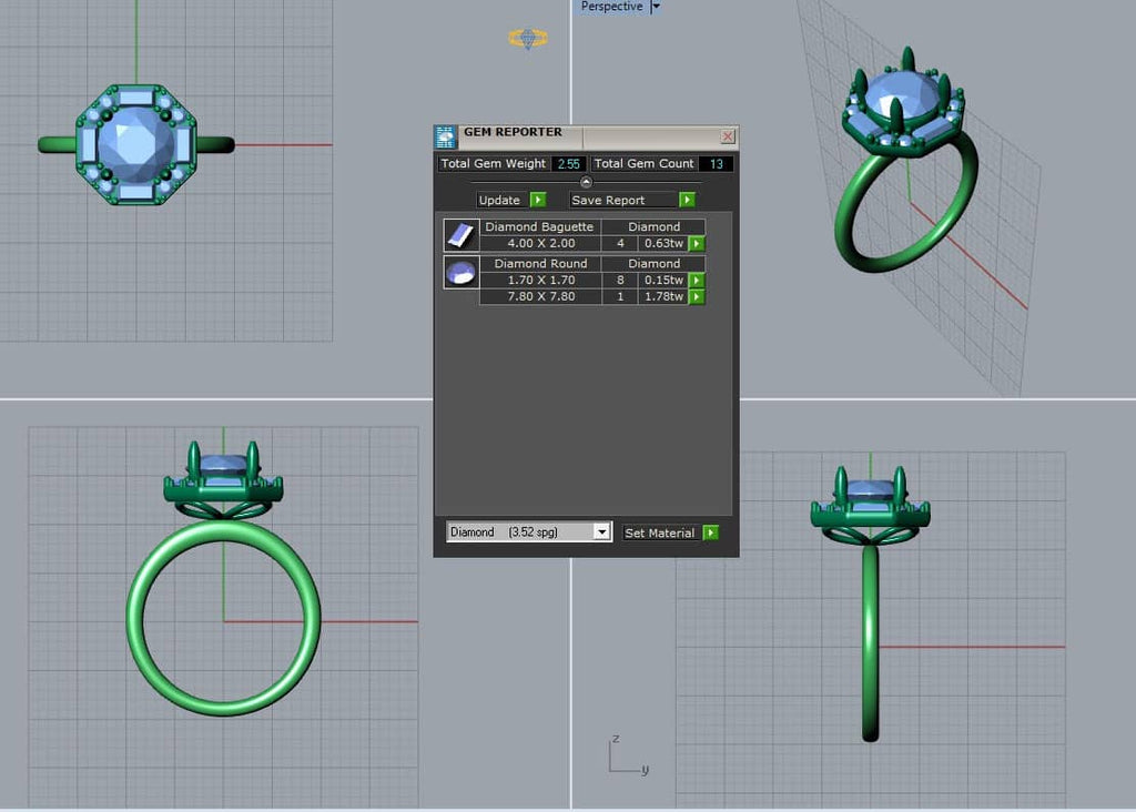 Thiết kế Nhẫn nữ  3d design of Octagon Halo Ring by AME Jewellery