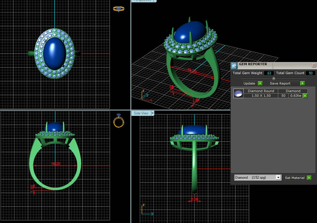 3D design model of Oval Cabochon Gemstone Double Halo Ring by AME Jewellery