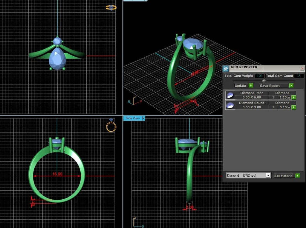 3D design of pear colored gemstone ring by AME Jewellery
