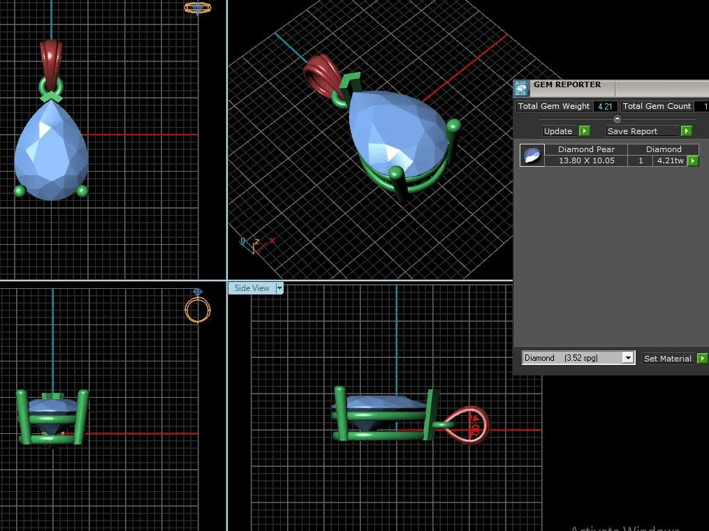 3D model of pear-cut gemstone pendant designed by AME Jewellery