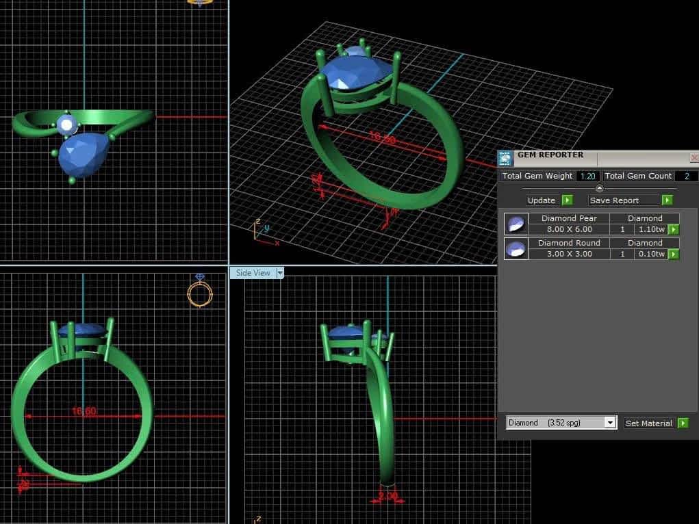 3D design of bypass ring with pear-cut gemstone by AME Jewellery