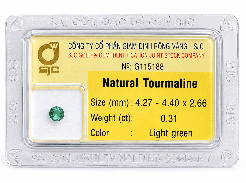 natural light green tourmaline certificate