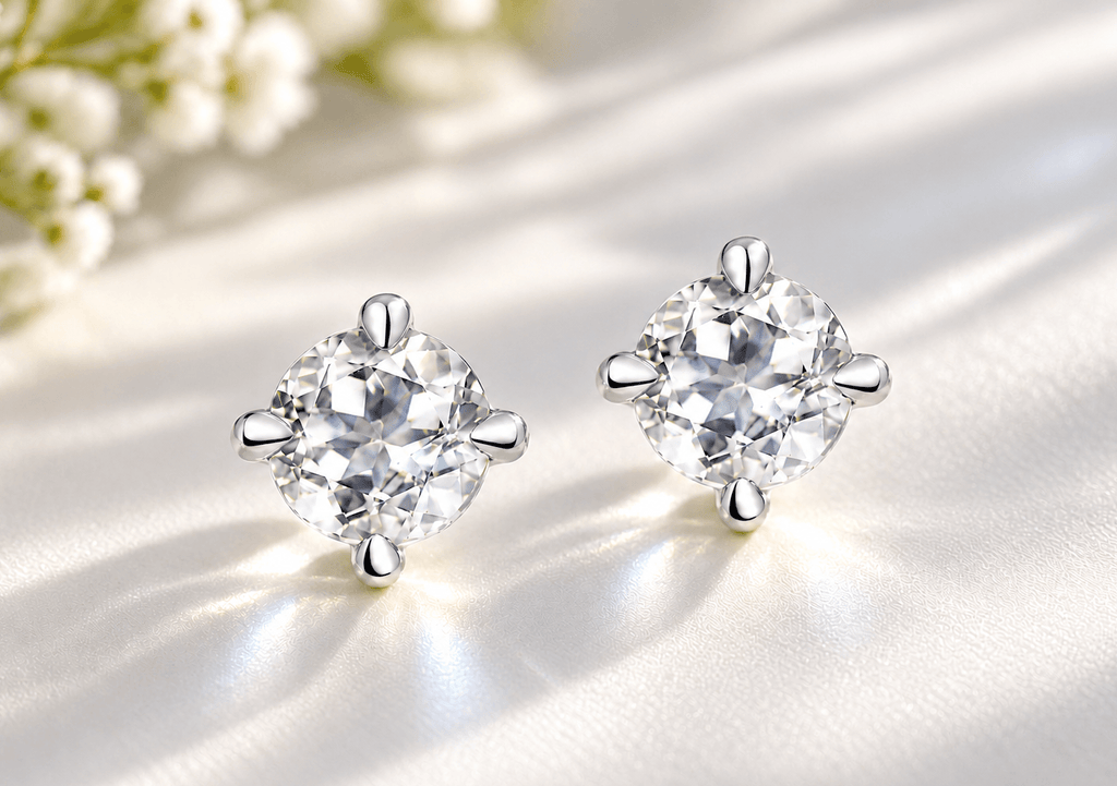 Natural White Topaz 4-prong Earrings in Sterling Silver by AME Jewellery. 