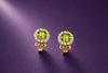 Natural Peridot Halo Stud Earrings in 14K Yellow Gold by AME Jewellery