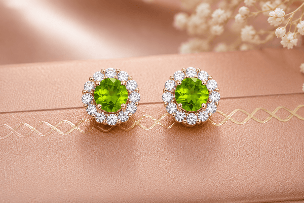 bông tai vàng 14K đá quý tự nhiên Peridot - AME Jewellery