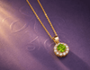 Natural Peridot Halo Pendant Necklace in 14K Yellow Gold by AME Jewellery.