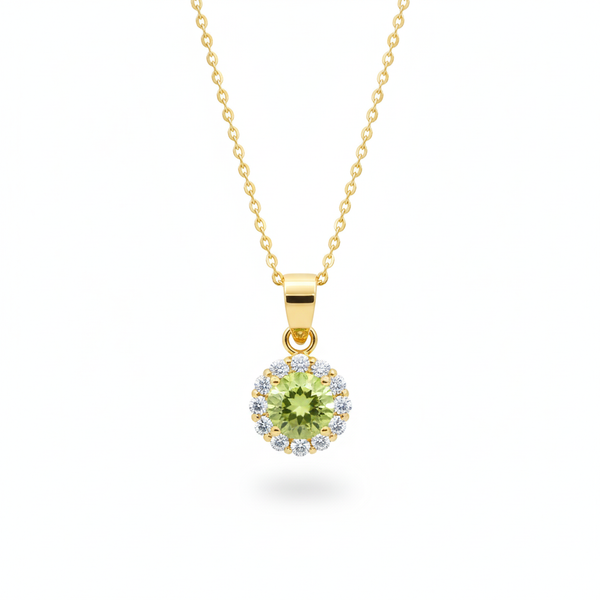 Mặt dây Vàng Đá quý thiên nhiên Peridot Halo Pendant in 14K Yellow Gold by AMEJewellery