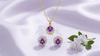 Natural Amethyst Halo jewelry set in 14K Yellow Gold by AME Jewellery.