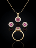 Natural Pink Topaz Halo jewelry set in 14K Yellow Gold by AME Jewellery. 