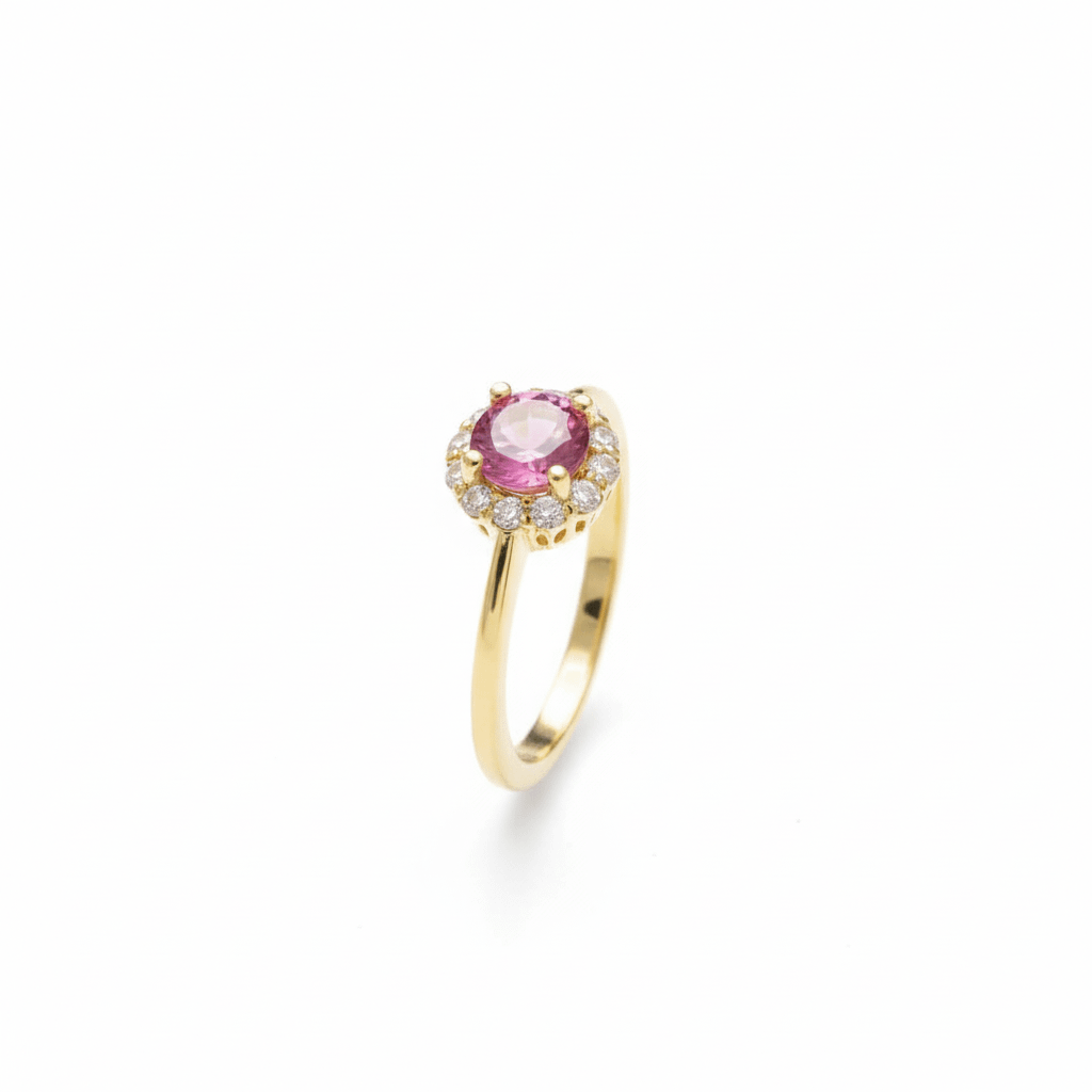 Nhẫn nữ Vàng Đá quý tự nhiên Pink Topaz Halo Ring in 14K Yellow Gold by AME Jewellery