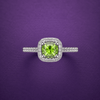 Natural Peridot Square Halo Ring in Sterling Silver by AME Jewellery.