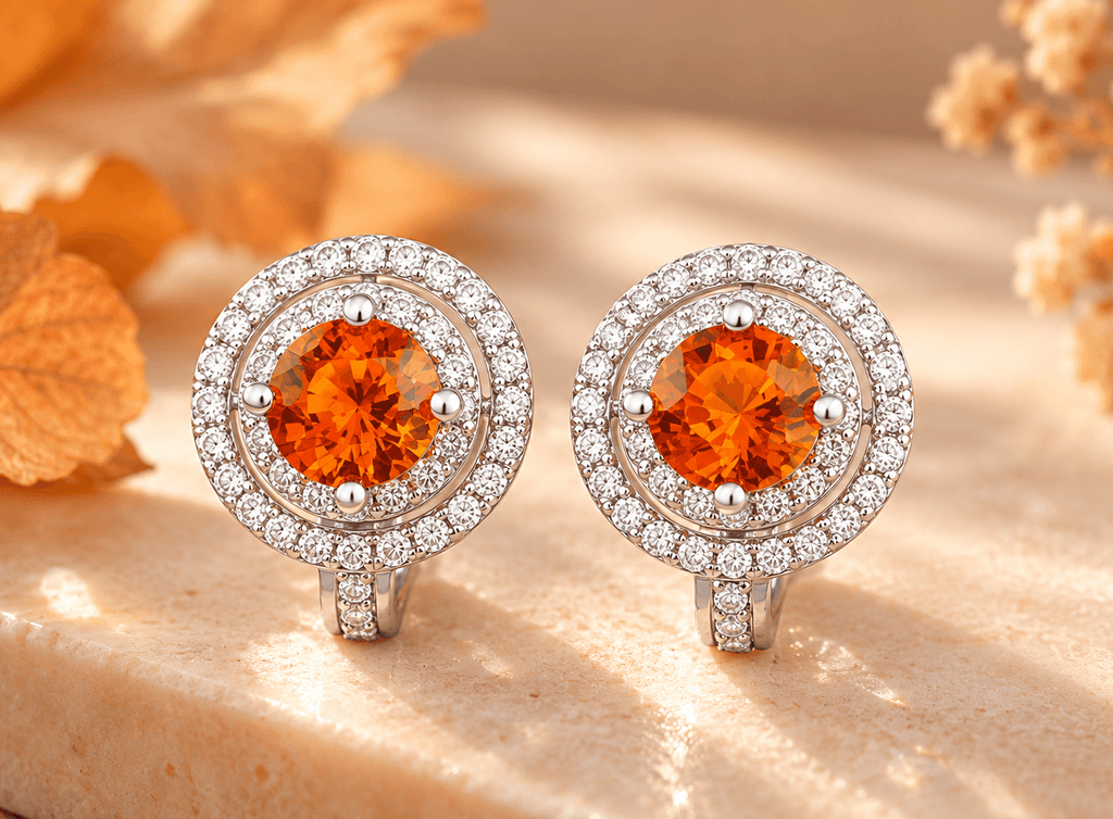 Natural double halo Citrine Latch-back Earrings in Sterling Silver by AME Jewellery. 