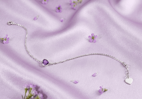 Natural Heart-cut Amethyst Bracelet in Sterling Silver by AME Jewellery. 