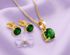 Natural Green Tourmaline jewelry set in 14K Yellow Gold - AME Jewellery