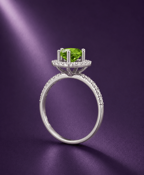 Bague halo carré en argent sterling avec péridot - AME Jewellery