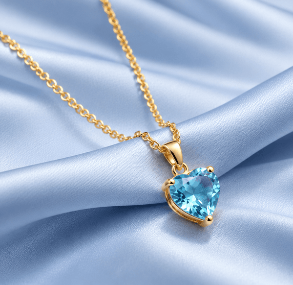 Natural Heart-cut Blue Topaz Pendant Necklace in 14K Yellow Gold by AME Jewellery