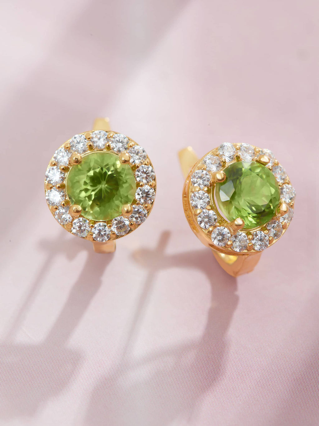 Bông tai Vàng Đá quý tự nhiên Peridot Halo English-Lock Earrings 14K Yellow Gold by AME Jewellery