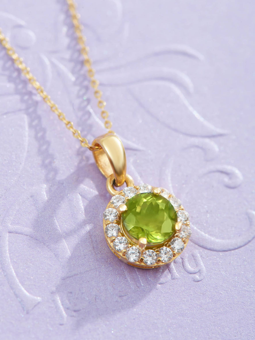 Mặt dây chuyền Vàng Đá quý tự nhiên Peridot Halo Pendant in 14K Yellow Gold by AMEJewellery