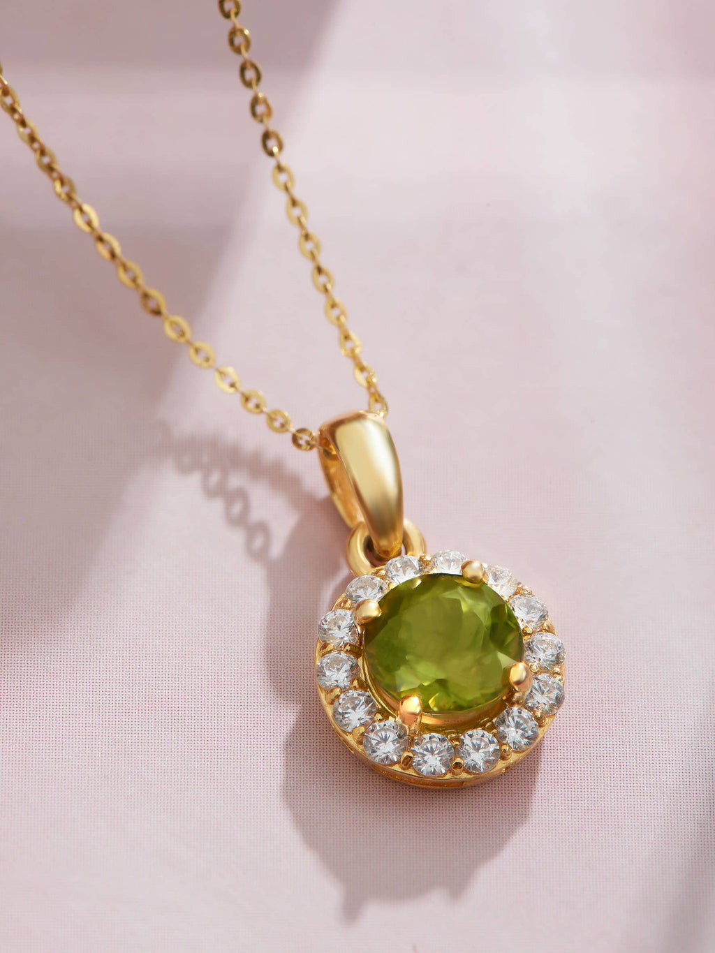 Mặt dây chuyền Vàng Đá quý tự nhiên Peridot Halo Pendant in 14K Yellow Gold by AMEJewellery