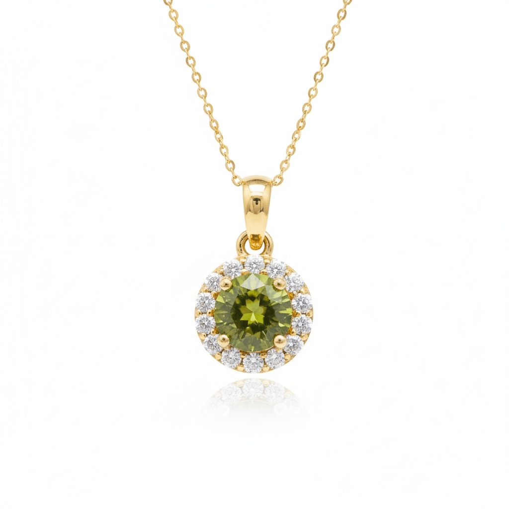 Mặt dây chuyền Vàng Đá quý tự nhiên Peridot Halo Pendant in 14K Yellow Gold by AMEJewellery