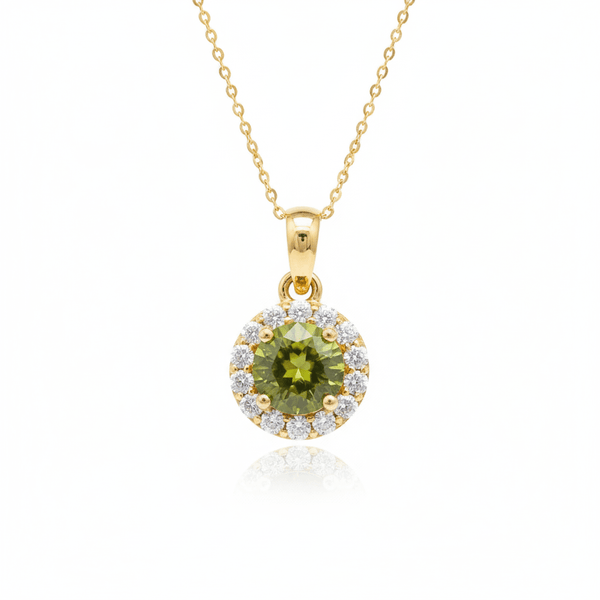 Mặt dây chuyền Vàng Đá quý tự nhiên Peridot Halo Pendant in 14K Yellow Gold by AMEJewellery