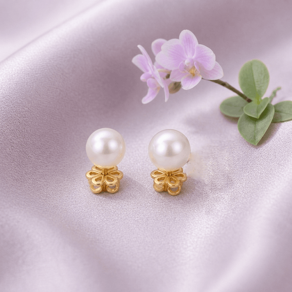 White Freshwater Cultured Pearl Stud Earrings in 14-karat Yellow Gold by AME Jewellery.