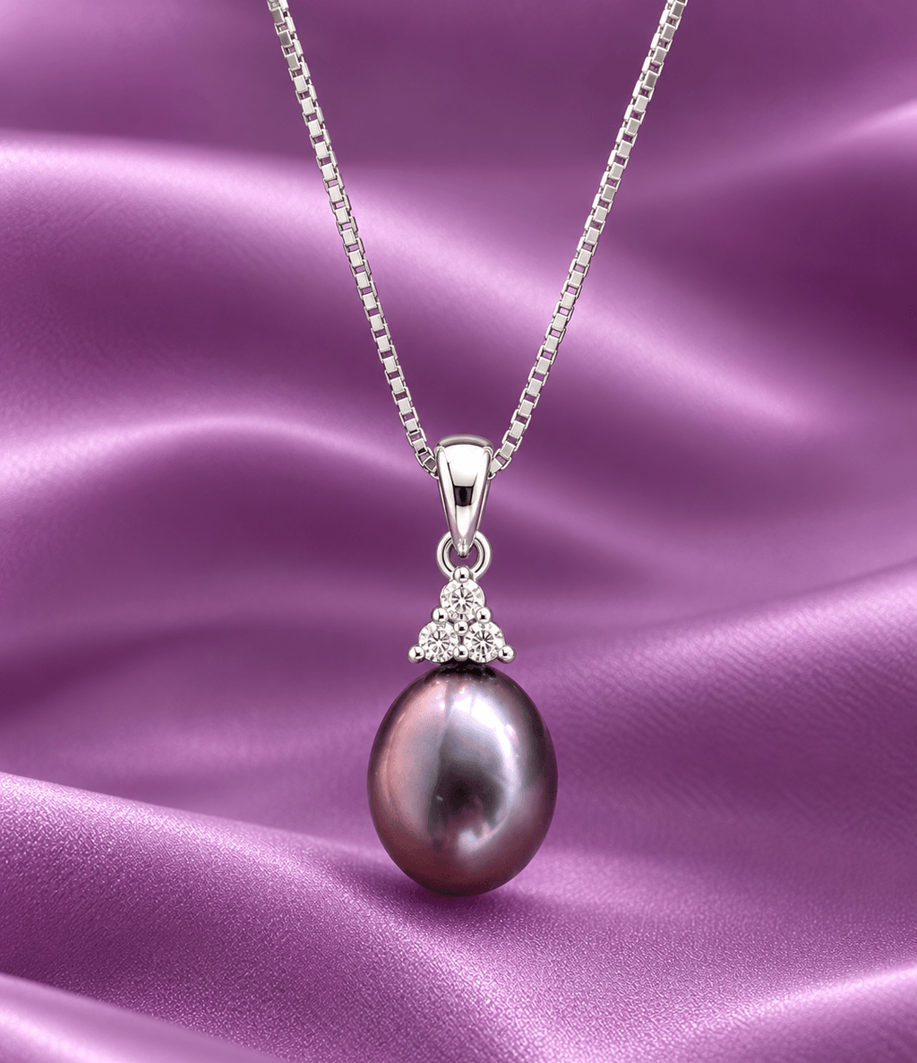 Aubergine teardrop Freshwater Cultured Pearl Pendant Necklace in Sterling Silver by AME Jewellery. 