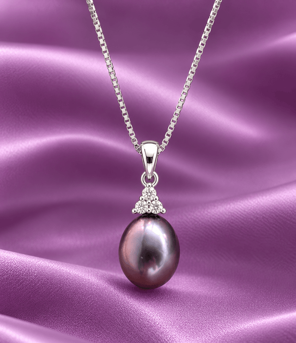 Aubergine teardrop Freshwater Cultured Pearl Pendant Necklace in Sterling Silver by AME Jewellery. 