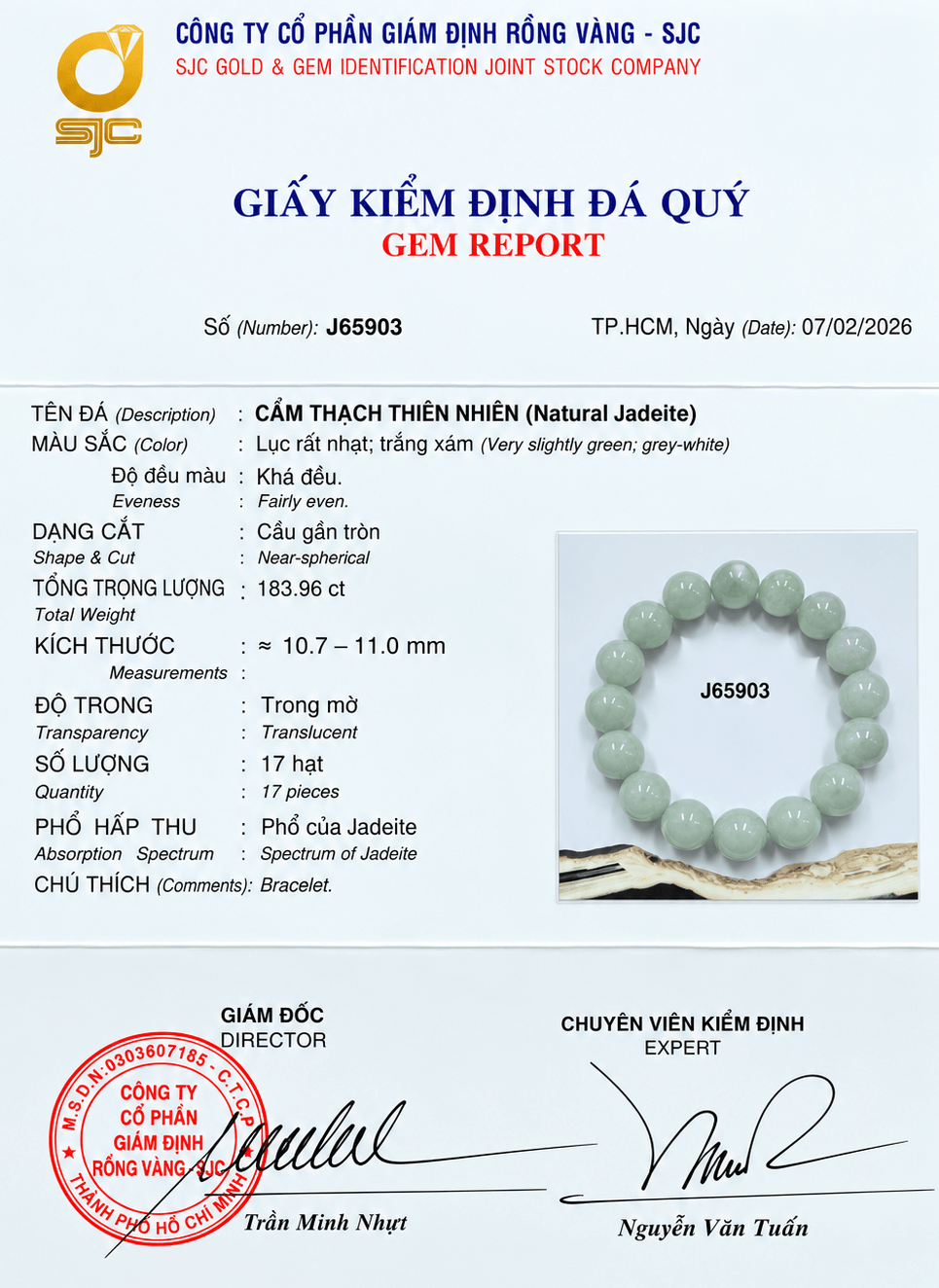 Burmese Jadeite Jade Beads Bracelet certificate, from AME Jewellery 