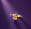Bague Citrine poire & Topaze bleue naturelle en or rose 14K - AME Jewellery.