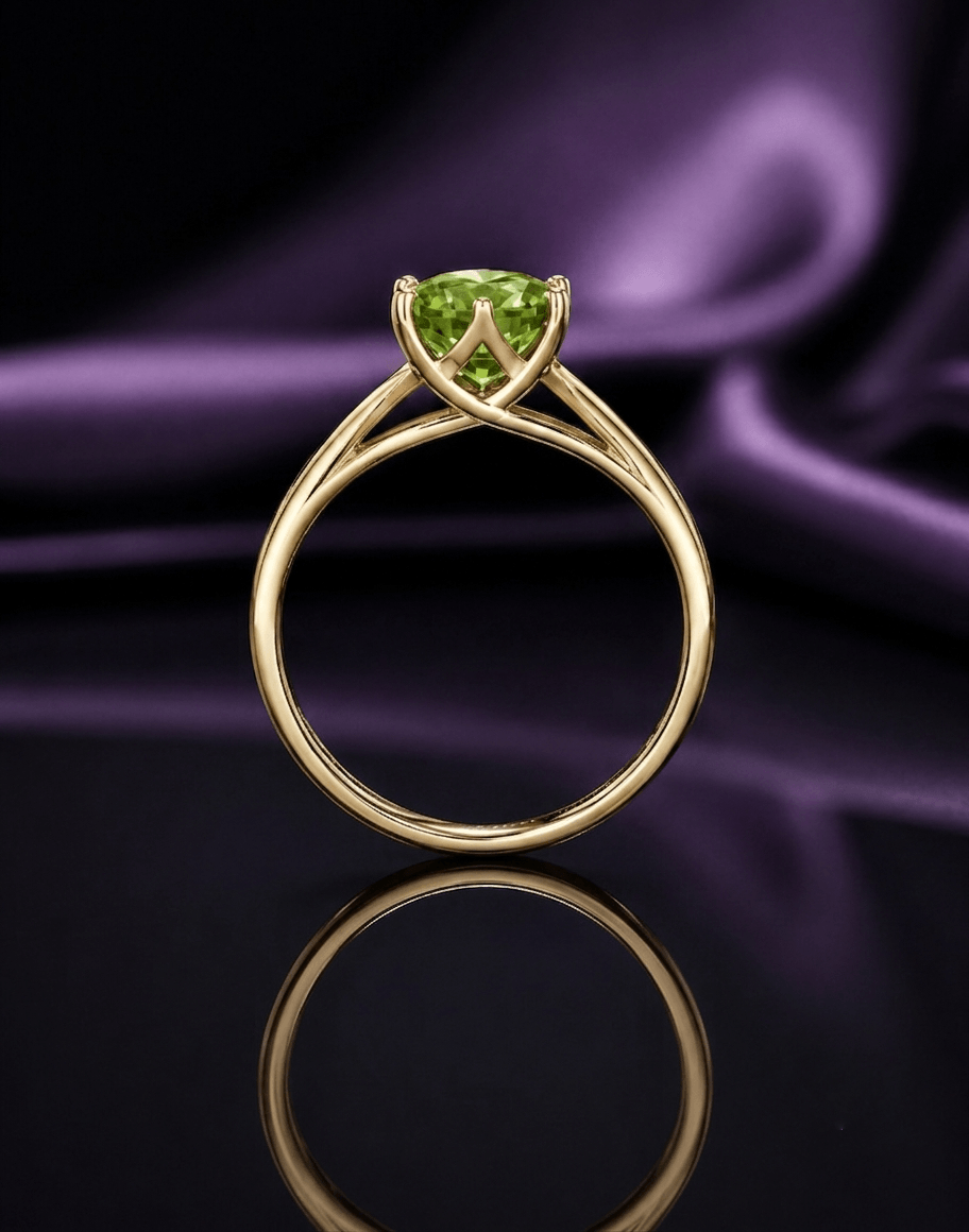 Bague à 6 griffes en or jaune 14K et péridot naturel - AME Jewellery