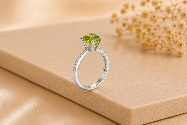 Bague en argent sterling et péridot naturel taille coussin - AME Jewellery. 